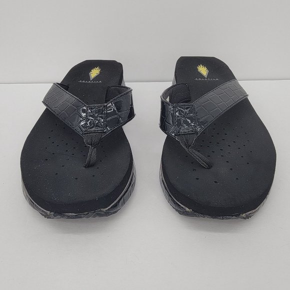 Volatile Black Size 8 Thong Sandals Crocodile Print Womens Flip-Flops Wedge Heel - Picture 4 of 8